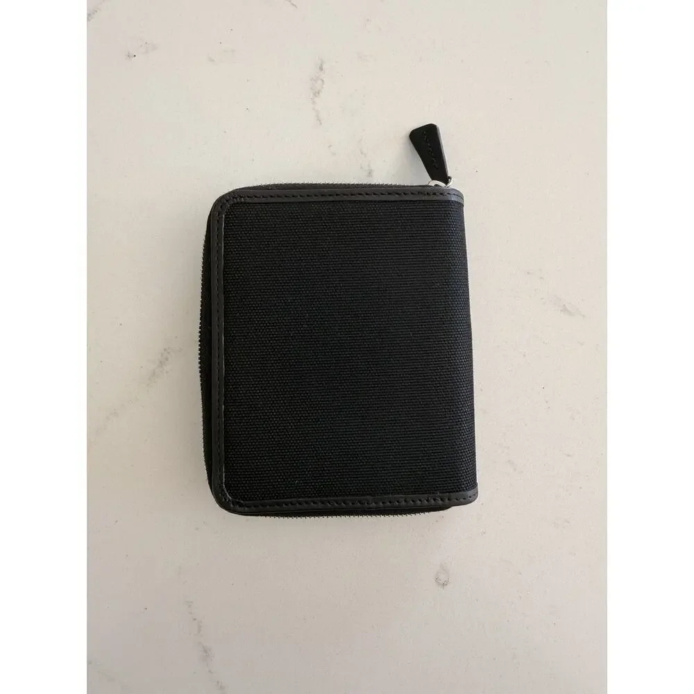 Tardini Black Leather And Canvas Zip Wallet Unisex